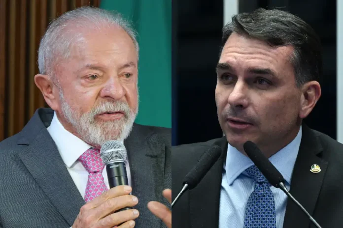 O presidente Lula e o senador Flávio Bolsonaro: disputa acirrada (Fabio Rodrigues-Pozzebom/Agência Brasil/Carlos Moura/Agência Senado/Divulgação) Leia mais em: https://veja.abril.com.br/politica/datafolha-expoe-disputa-acirrada-para-2026-e-indica-perda-de-folego-de-lula-perante-flavio-bolsonaro/